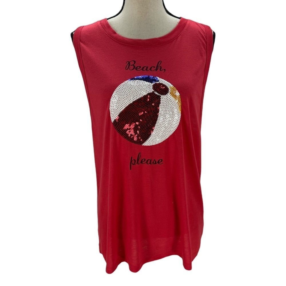 Freeze Sleeveless Crew Neck Beach Please Sequin Beach Ball Top - Red - size XL
